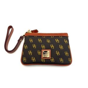 Dooney & Bourke Black and Tan Logo Wristlet